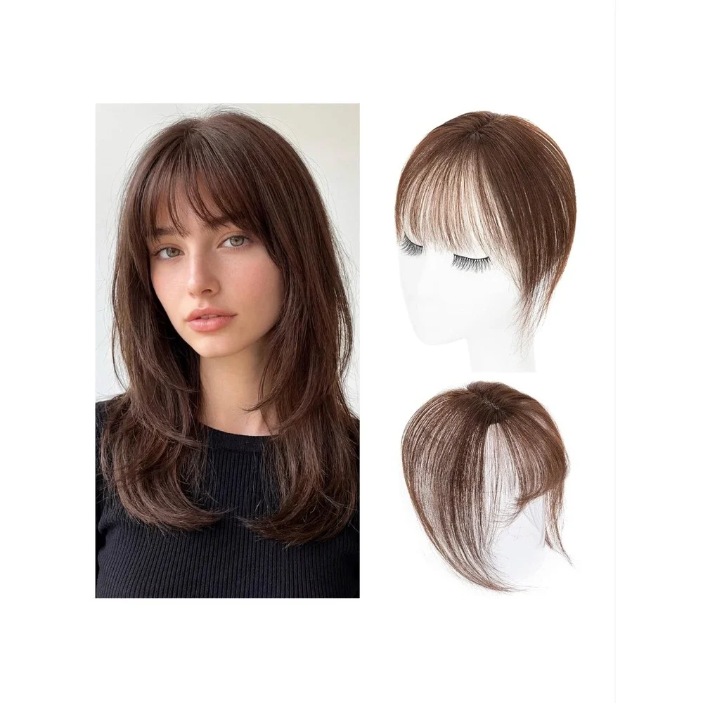 S-noilite Clip in Bangs 100% Real Human Hair 3D Air Bangs Dark Brown Natural